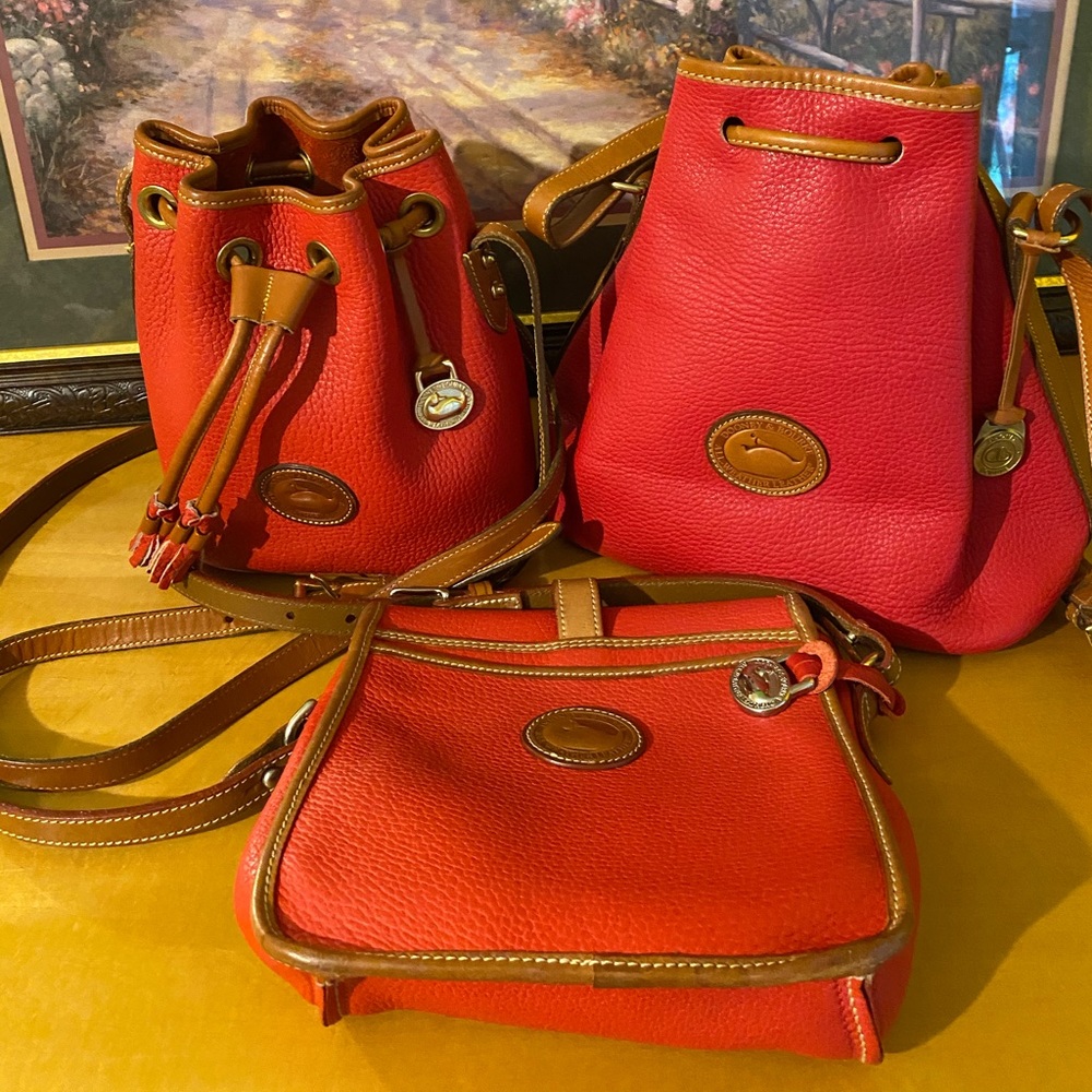 Vintage Dooney & Bourke Red & British Tan All Weather Leather Lot of 3